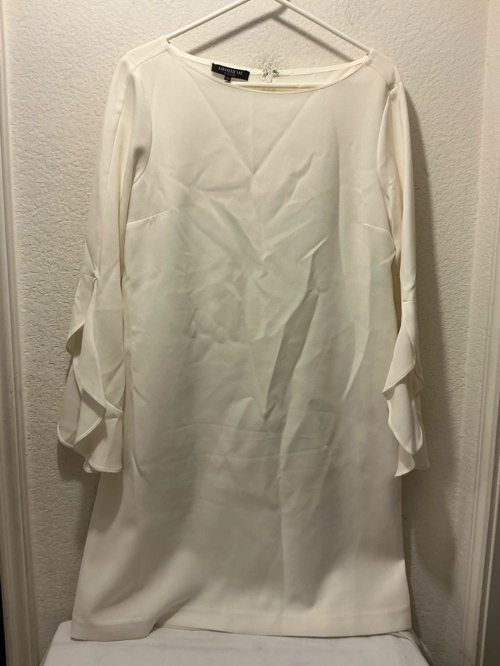 Lafayette 148 New York Cream Long-Sleeve Ruffle Shift Dress size L